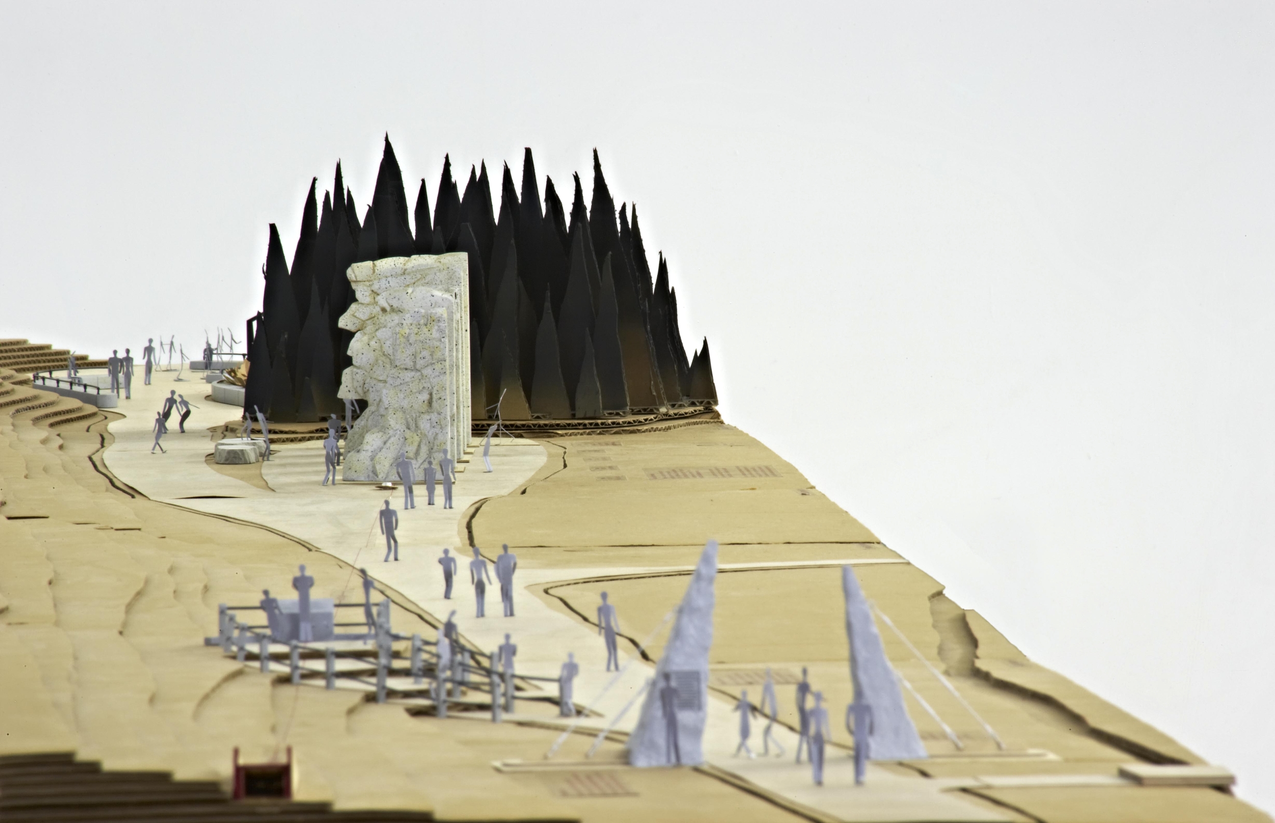 Model of design concept showing the entrance and Monoliths