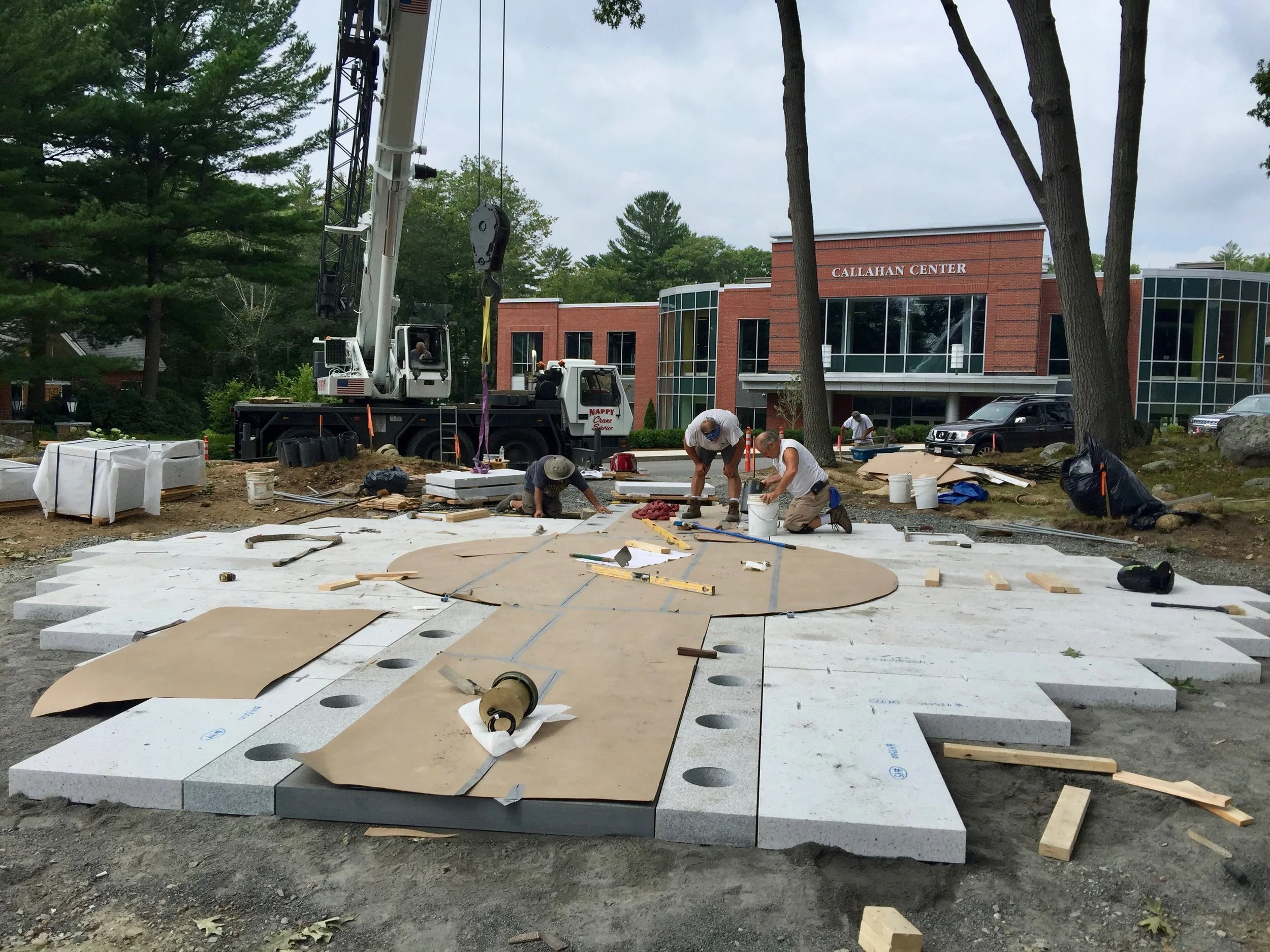 Setting the granite blocks for the foundation layer