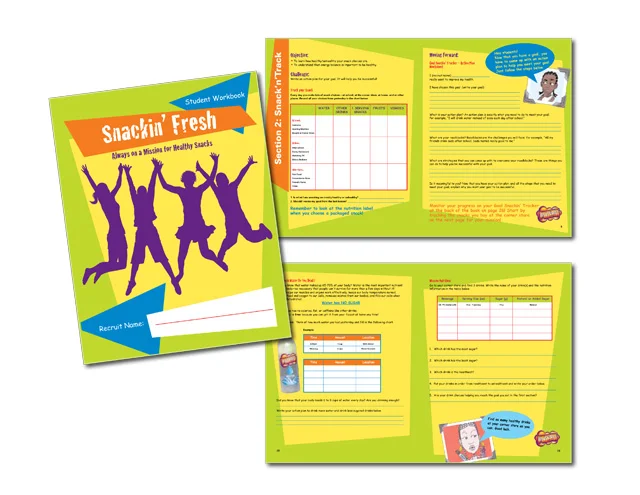  32 page, spiral bound student workbook designed as part of a healthy eating/living initiative implemented by The Food Trust in the School District of Philadelphia. &nbsp;(Photoshop / In-Design / Illustrator) 