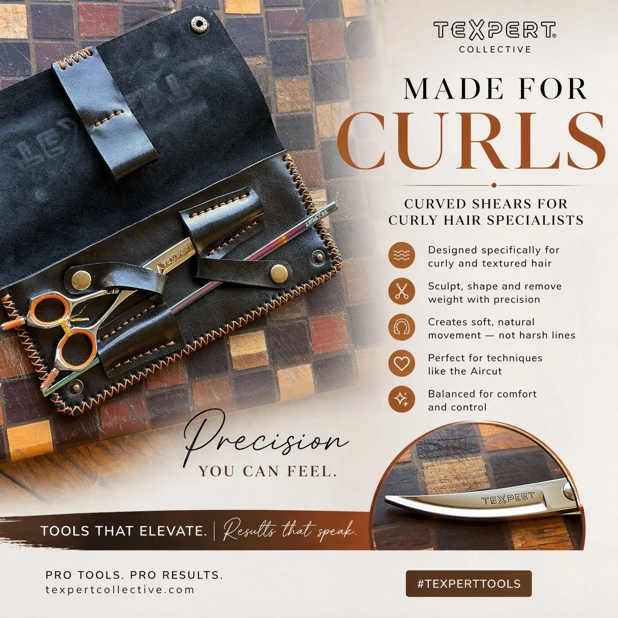 ✨ Precision You Can Feel ✨ 

At Texpert Collective, our curly hair specialist curved shears are built for stylists who take their craft seriously. Designed to work with curls &mdash; not against them &mdash; these shears allow you to sculpt, shape, a