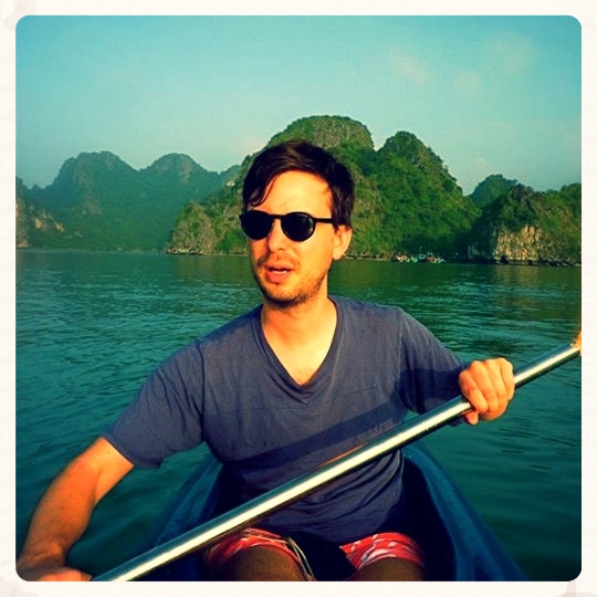 Kayaking in Vietnam. Tom in heroic mode.