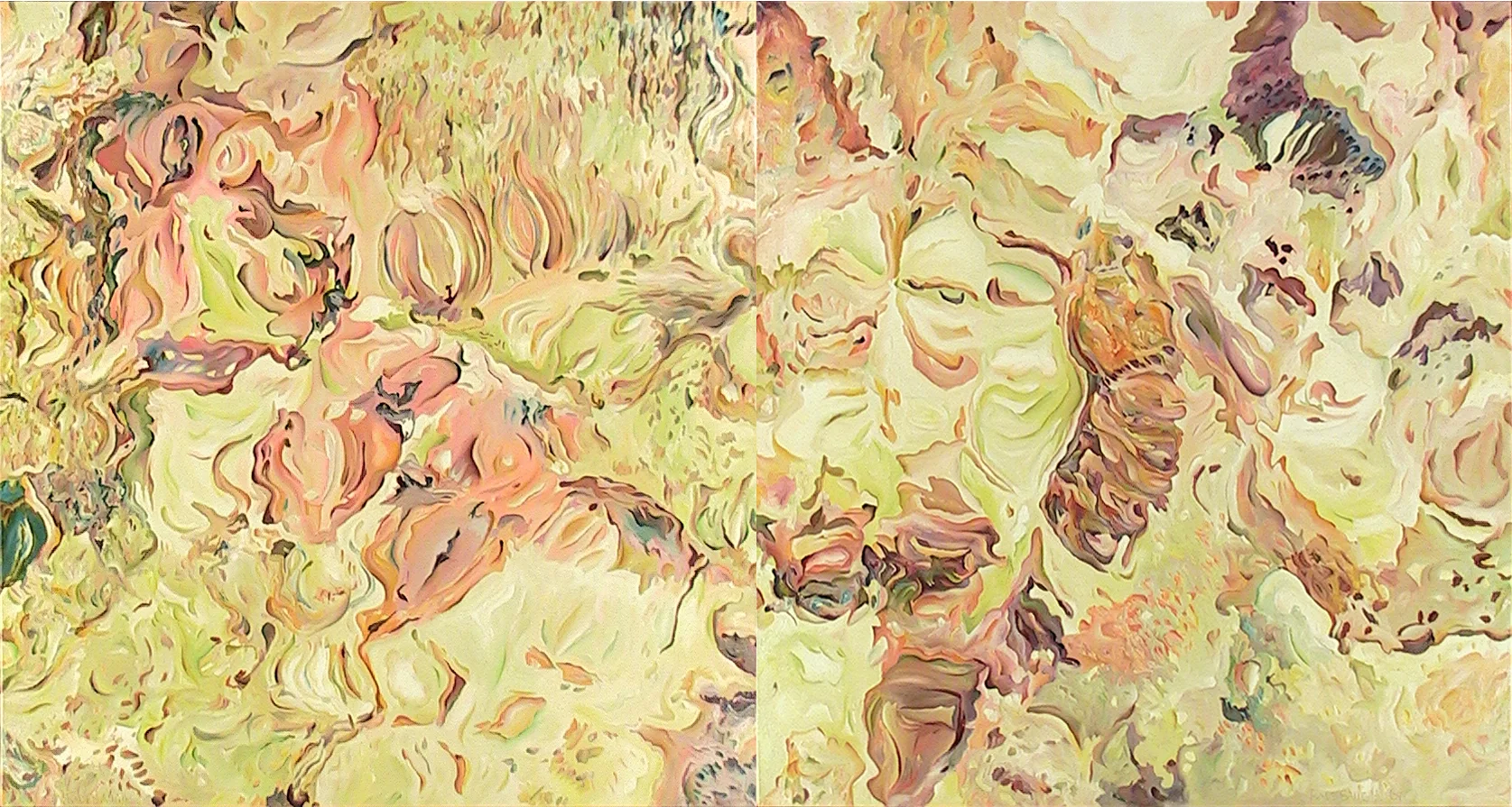 Missive (Delphic series) diptych oil on linen 48" x 90" 2004 (private collection)