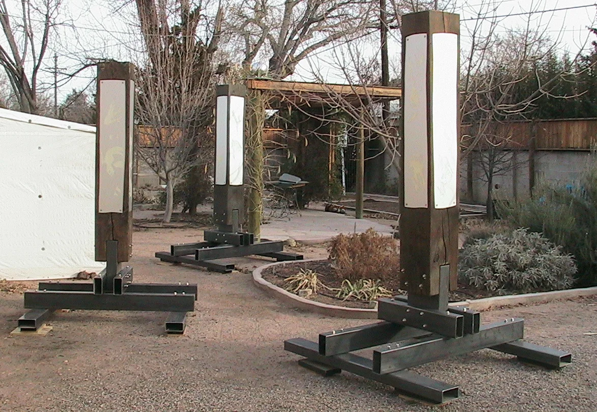 3 Fragment Markers wood, aluminum, acrylic, steel 77'' x 12'' x 12'' each 2002