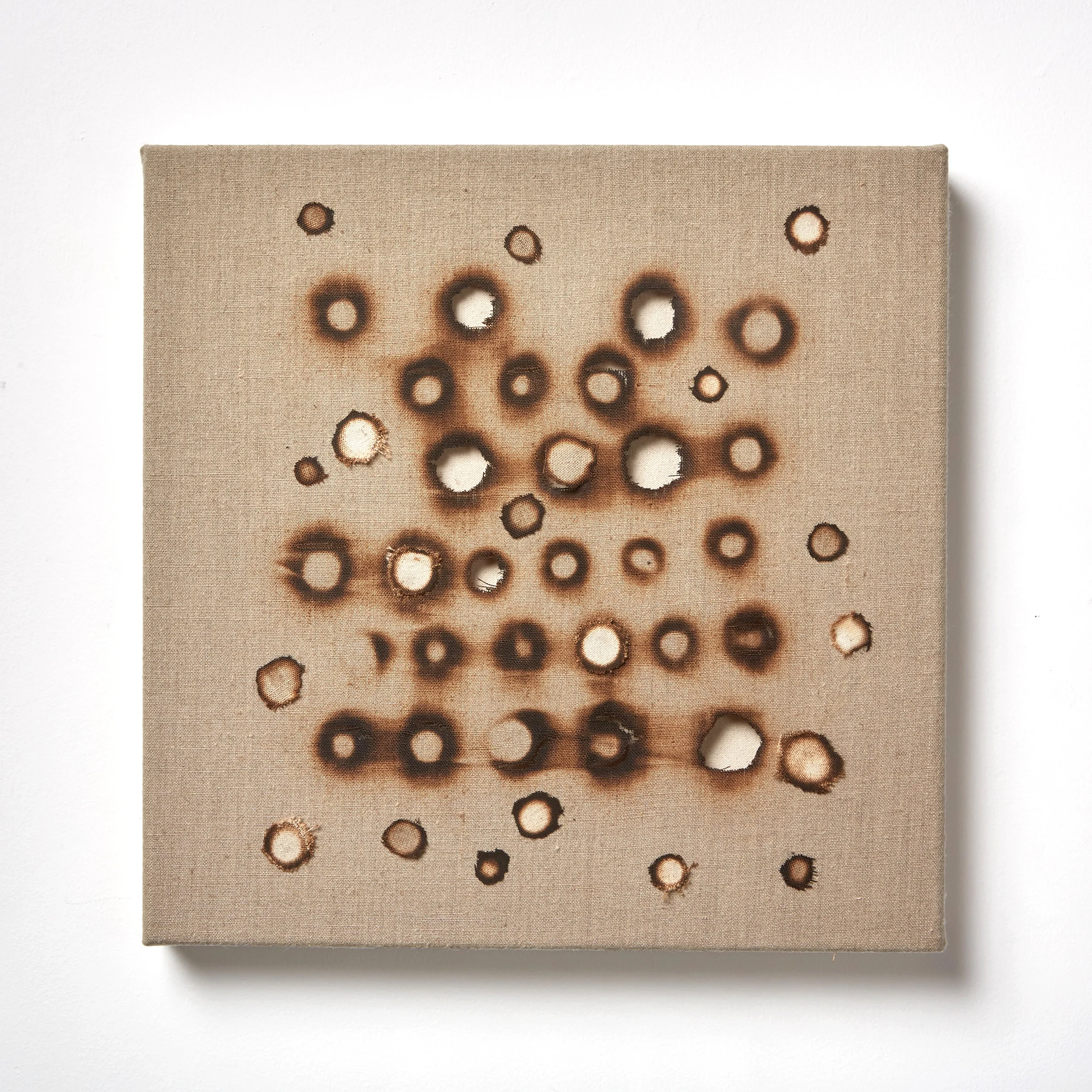  Matrix 1, 2016 fire, canvas, linen 16" x 16" 