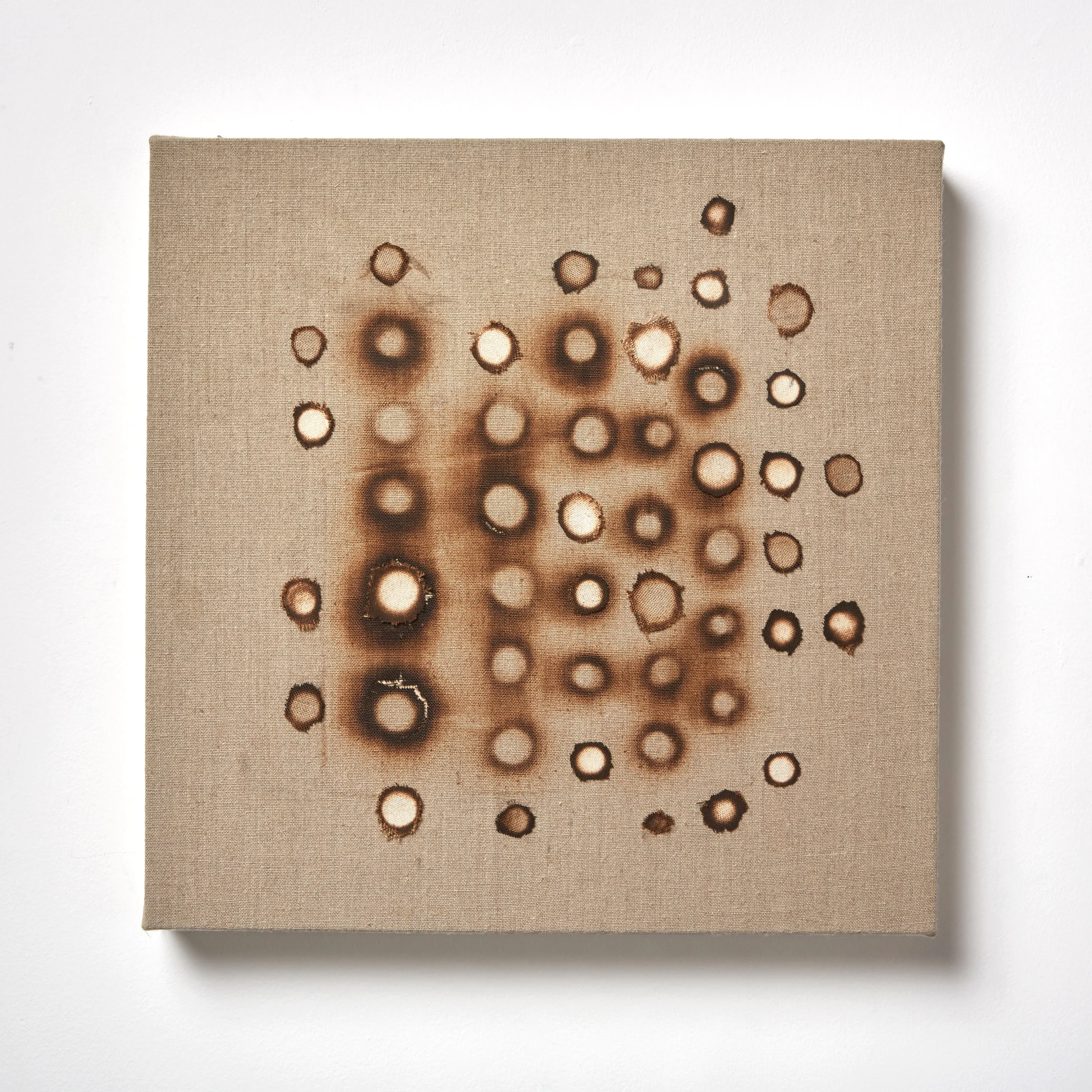  Matrix 2, 2016 fire, canvas, linen 16" x 16" 