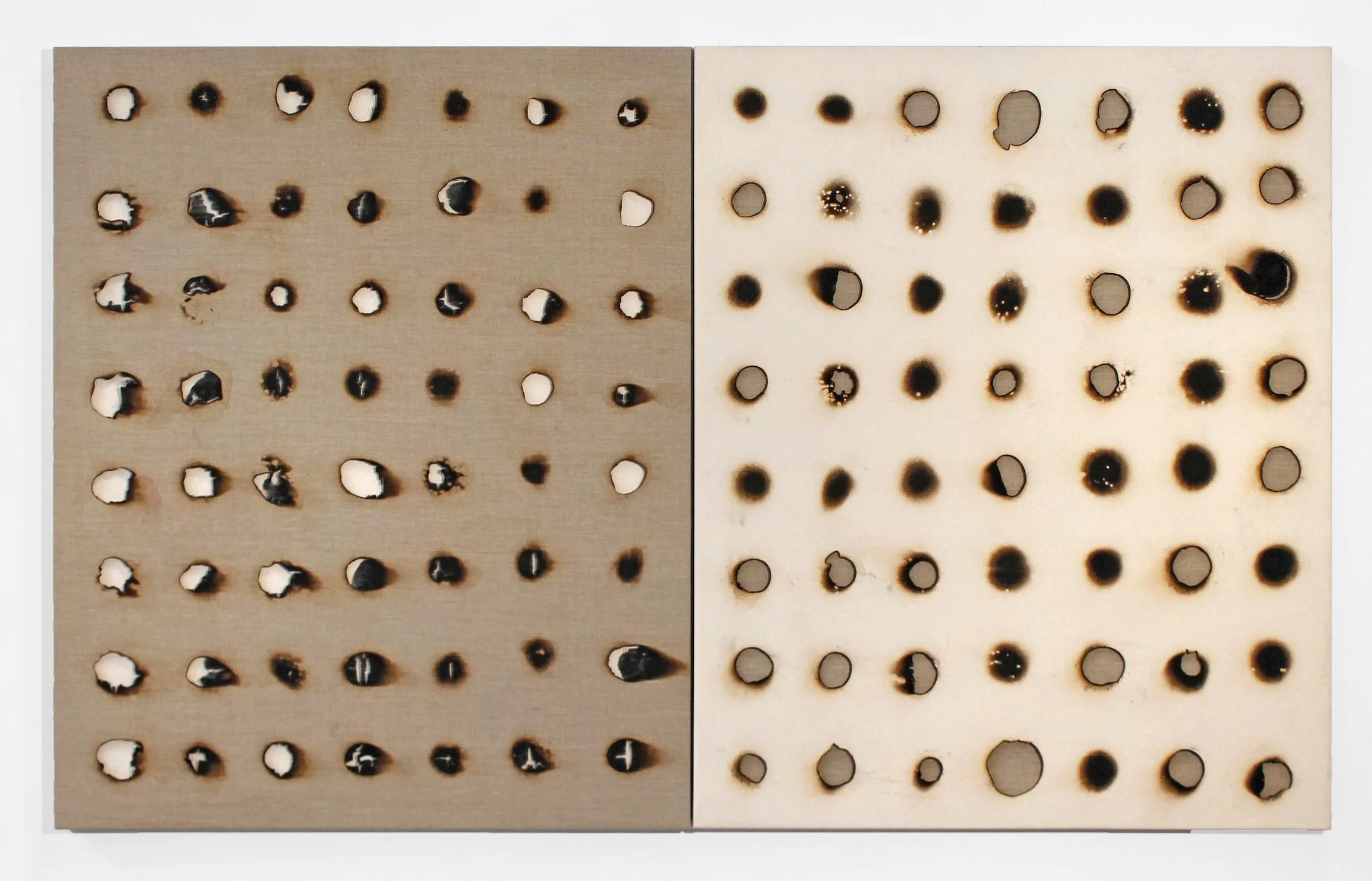  Combustion, 2014 fire, canvas, linen 44"x 72" 