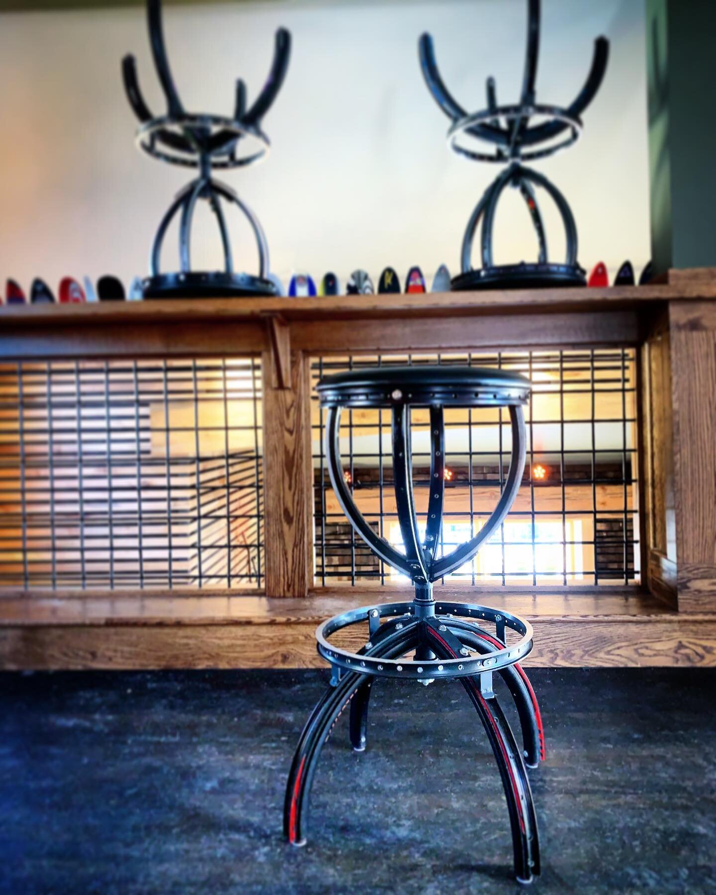 The freshest set of the new aluminum version of our Crown swivel barstools are trickling into the new expansion at @blackrocksbrewery 
Bicycle headsets from @fsa_mtb provide an ultra smooth swivel. 
#bikefurniture #restaurantdesign #retaildesign #hot