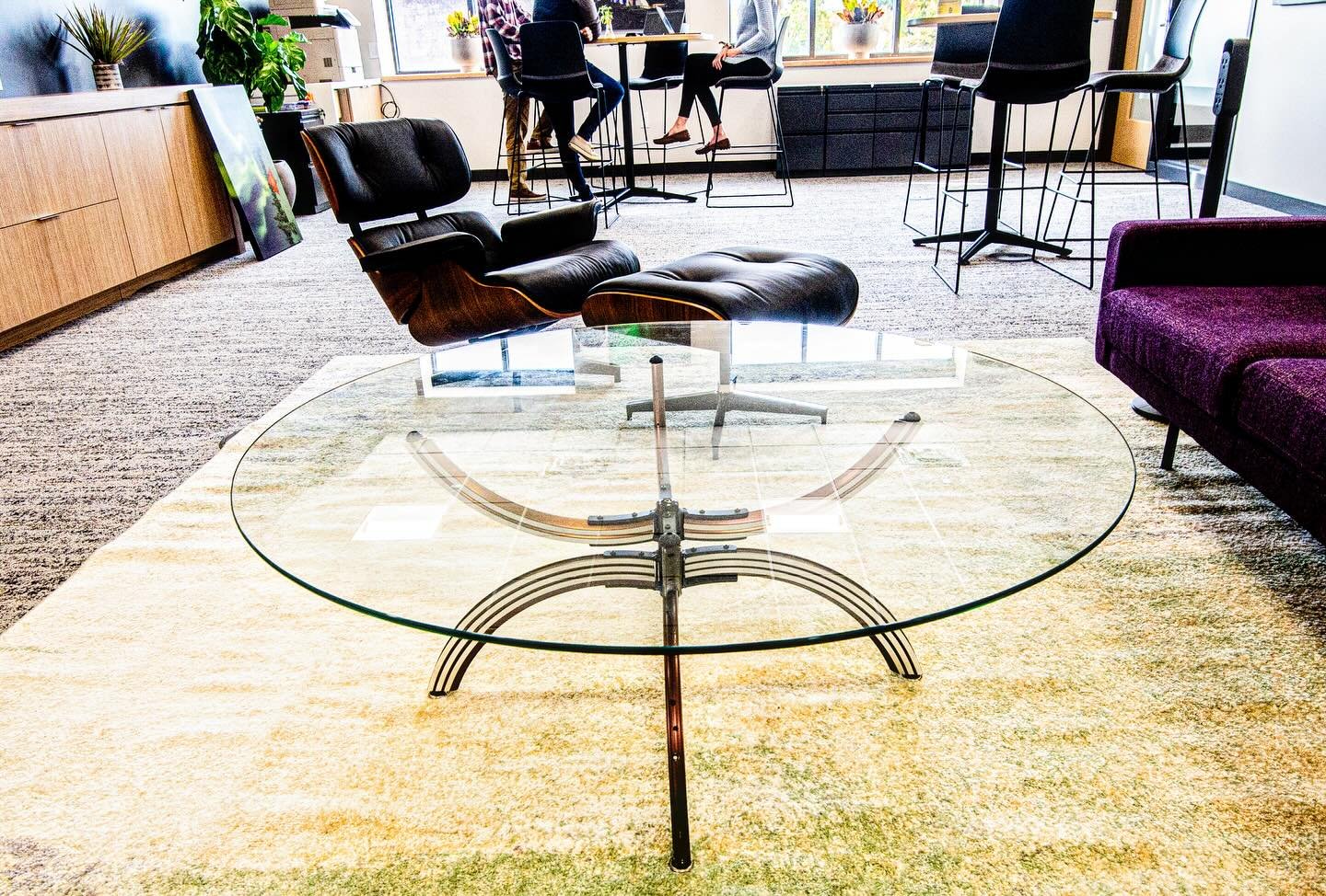 You could probably dance on this heavy-duty coffee table commissioned for the offices of @innovatemarquette. 
The copper anodized @velocityusa @canecreekusa rims mounted to steel brackets capably support the 48&rdquo; x 3/8&rdquo; tempered glass top.
