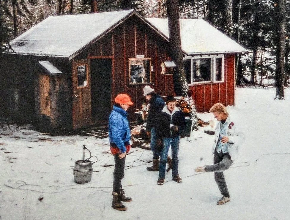 A couple self-timer shots of me and the boys from December 1987 at Leppy&rsquo;s camp. 
Turns out the vibe was on point as subject matter for a painting that @michaellettsart made this year. Be sure to check out his work!

#kegger #hackeysack #yooper