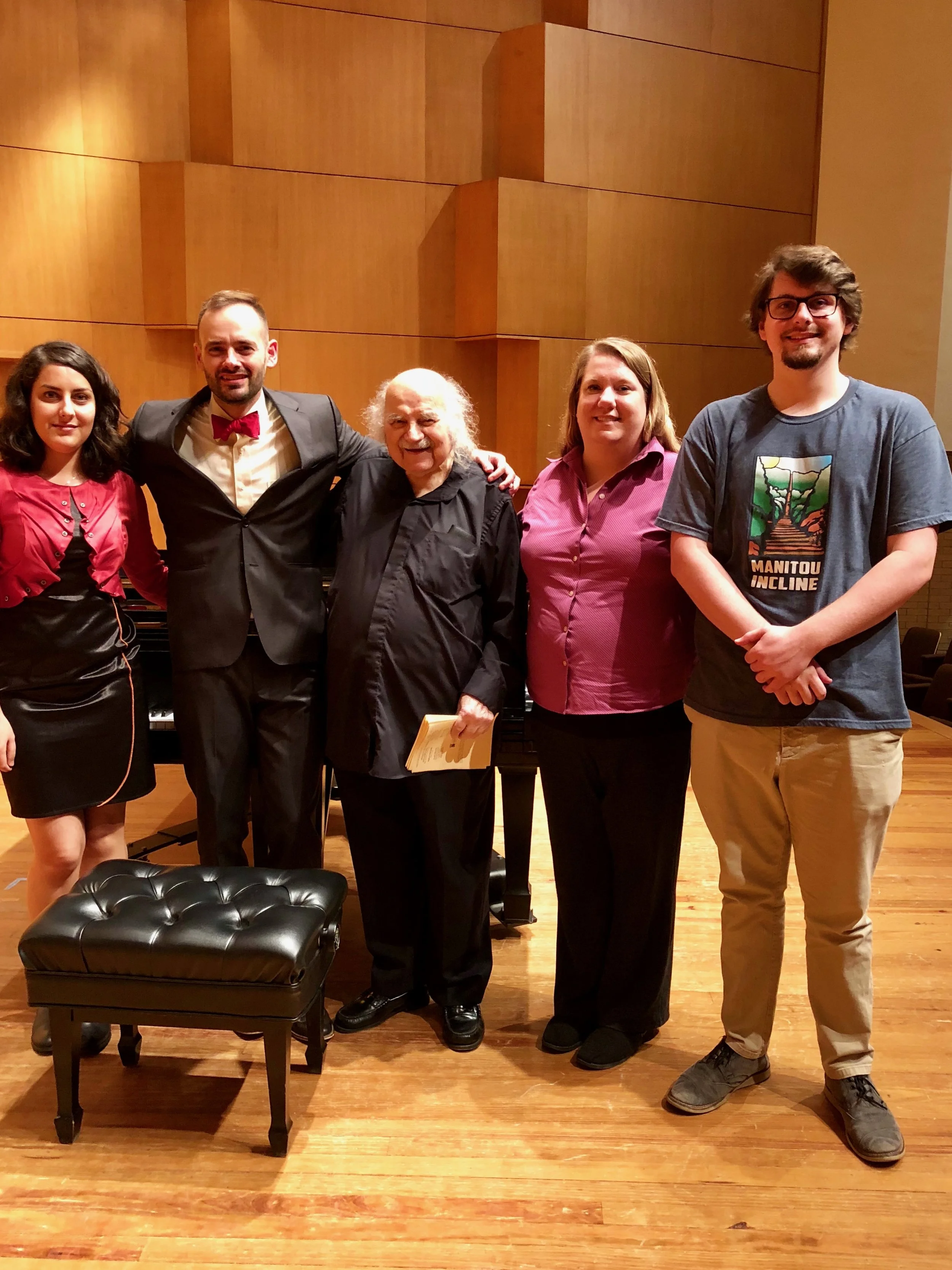 niloufar iravani (the midnight), me, maestro dinos constantinides (variations on an ancient greek theme), liz knox (three descriptive pieces), and austin franklin (five miniatures)