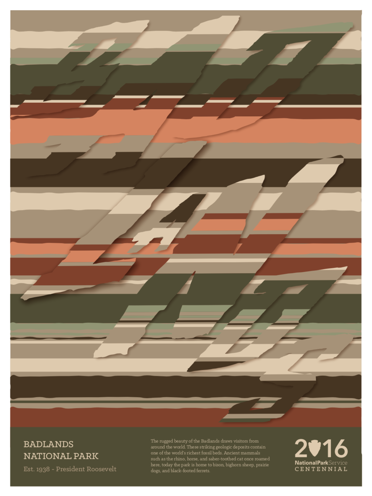 Badlands National Park - Commemorative poster celebrating the centennial of the national parks system. (sophomore level)
