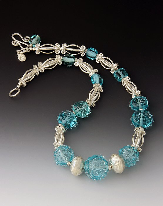 Silver Filigree and Aqua Necklace