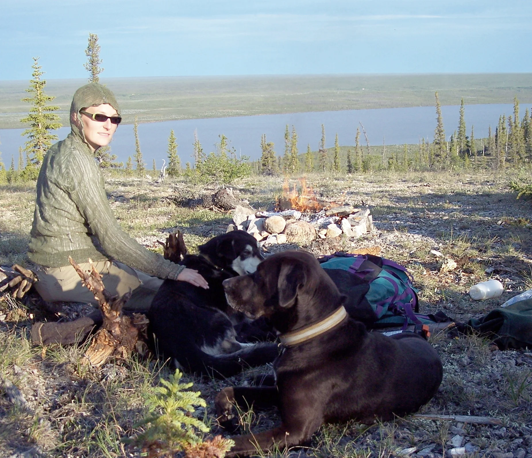 My first dog (front) after she had chased away a bear while we were camping in the Arctic. Those rose-coloured spectacles are feeling pretty rosy right now.