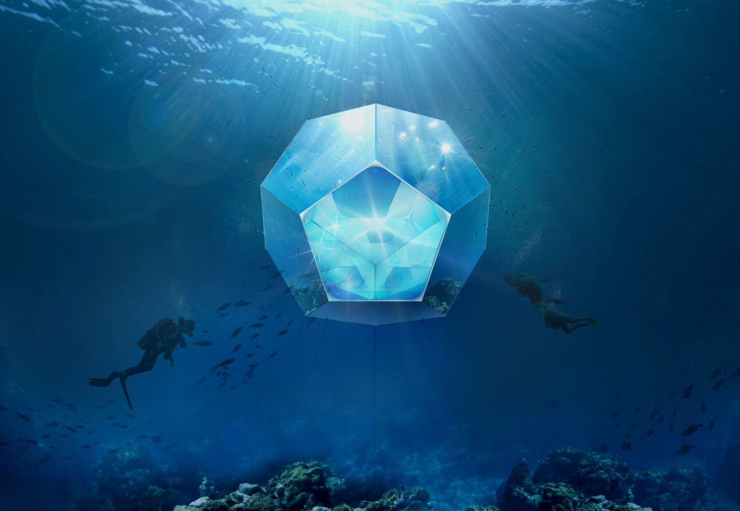 Image credit: Doug Aitken, Underwater Pavilions, 2016, three underwater, geometric submersible environments with composite materials, mirror, and live video feed. Courtesy of Doug Aitken Workshop, Parley for the Oceans, and The Museum of Contemporary Art, Los Angeles; image by Conner MacPhee. Learn more .