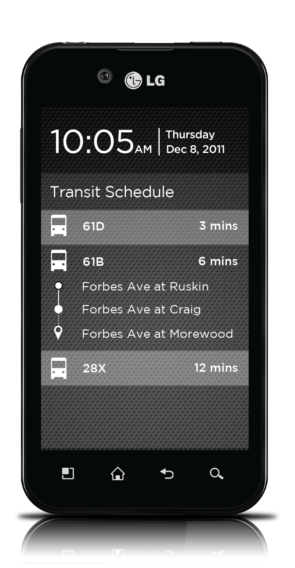 Tapping a bus reveals real-time arrival information