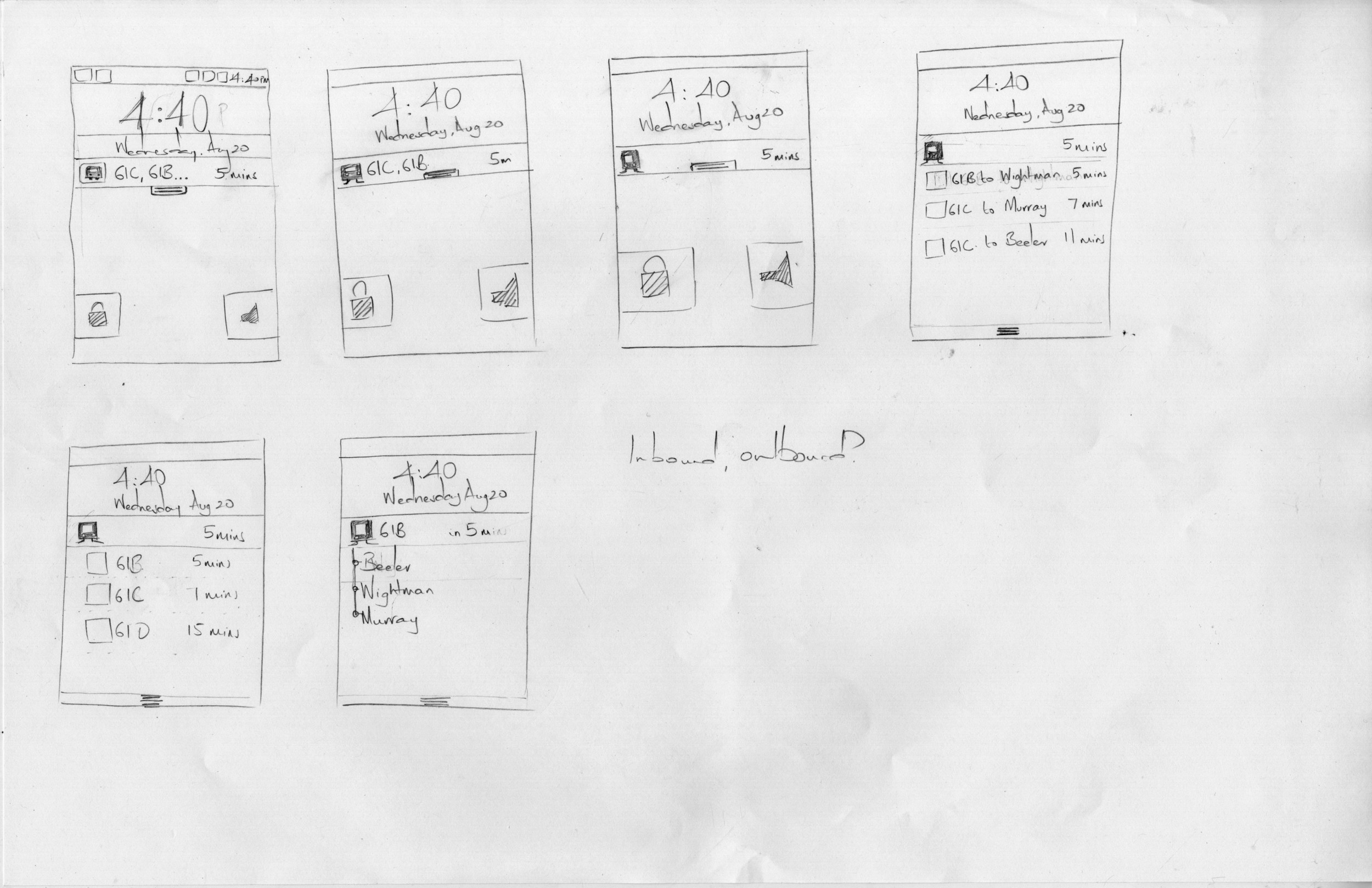 Low-fidelity sketches explore a possible flow for a lock screen concept