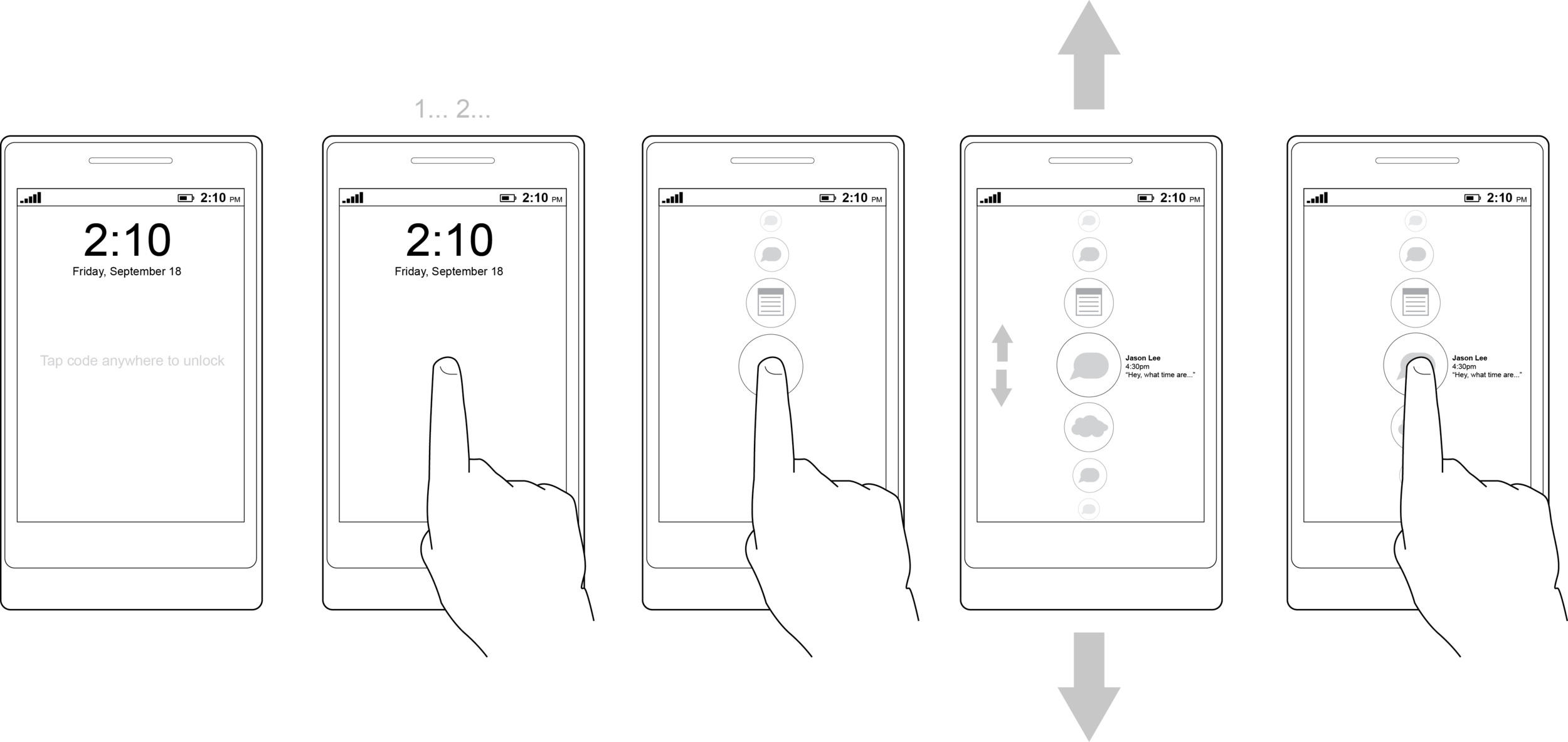  A wireframe sequence explores an "infinite" menu for notifications (credit: Kelly) 