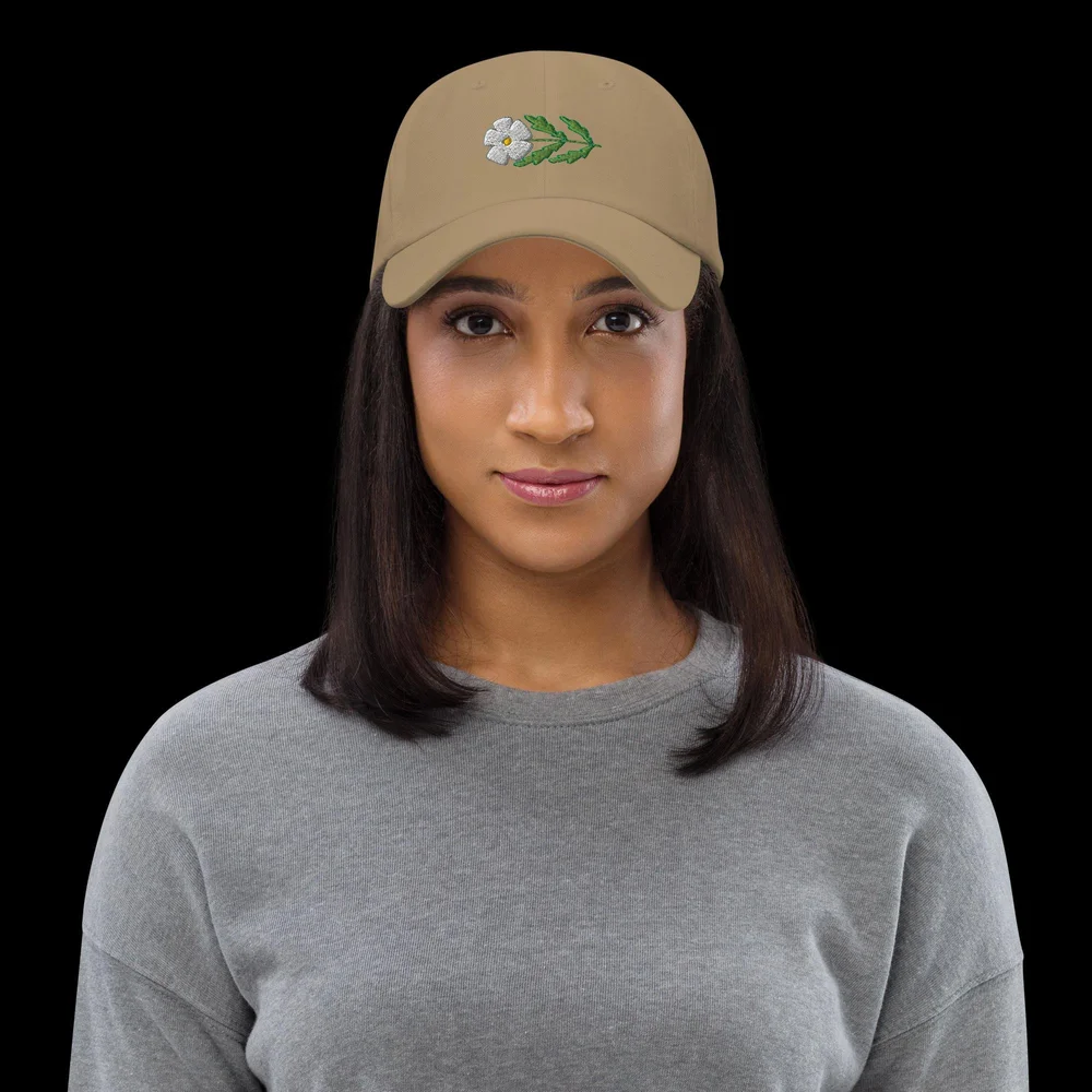 Lotus Flower Embroidered Baseball Cap - Unstructured Soft Cotton Dad Hat, Adjustable Strap Back, Multiple Colors