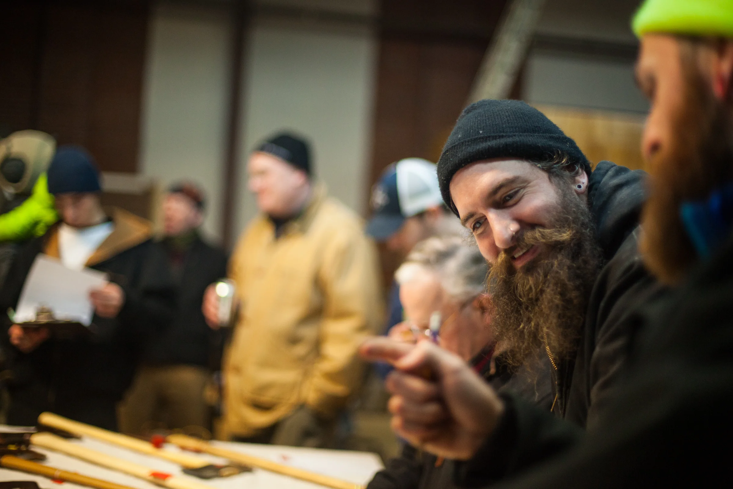 Mat O'Brien supporting Maine Axe makers, Brant & Cochran Tools, in a focus group, 2016.