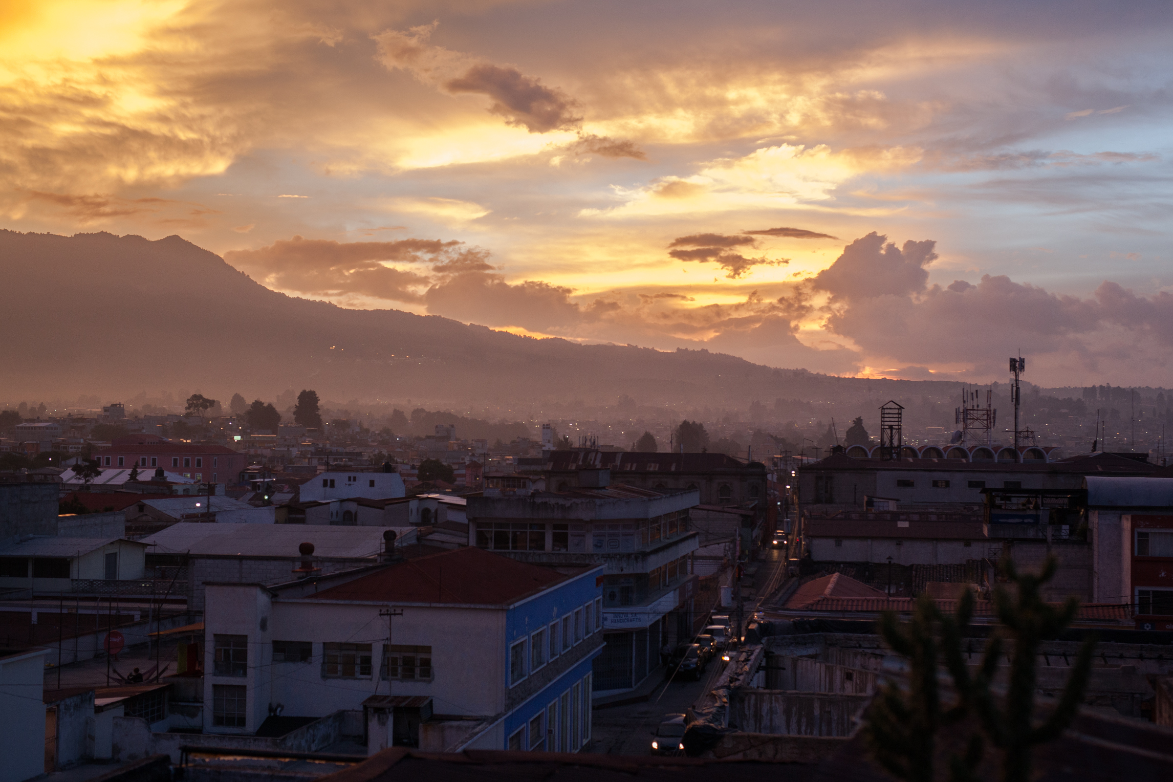 View over Quetzaltenango (Xela), at sundown.