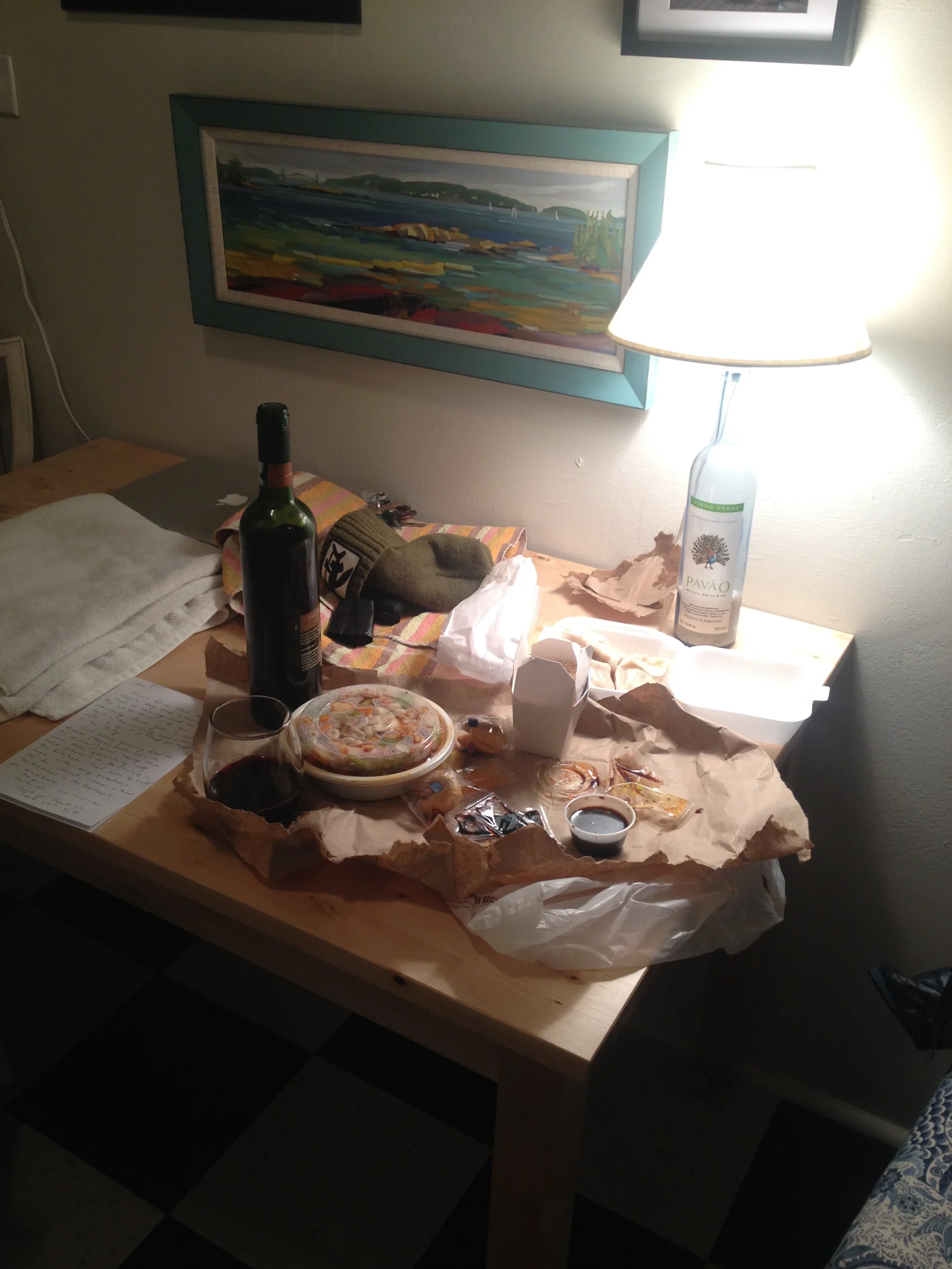 First experience at being friends with great adults: they left a bottle of wine, nice note, and cash for takeout for staying over.