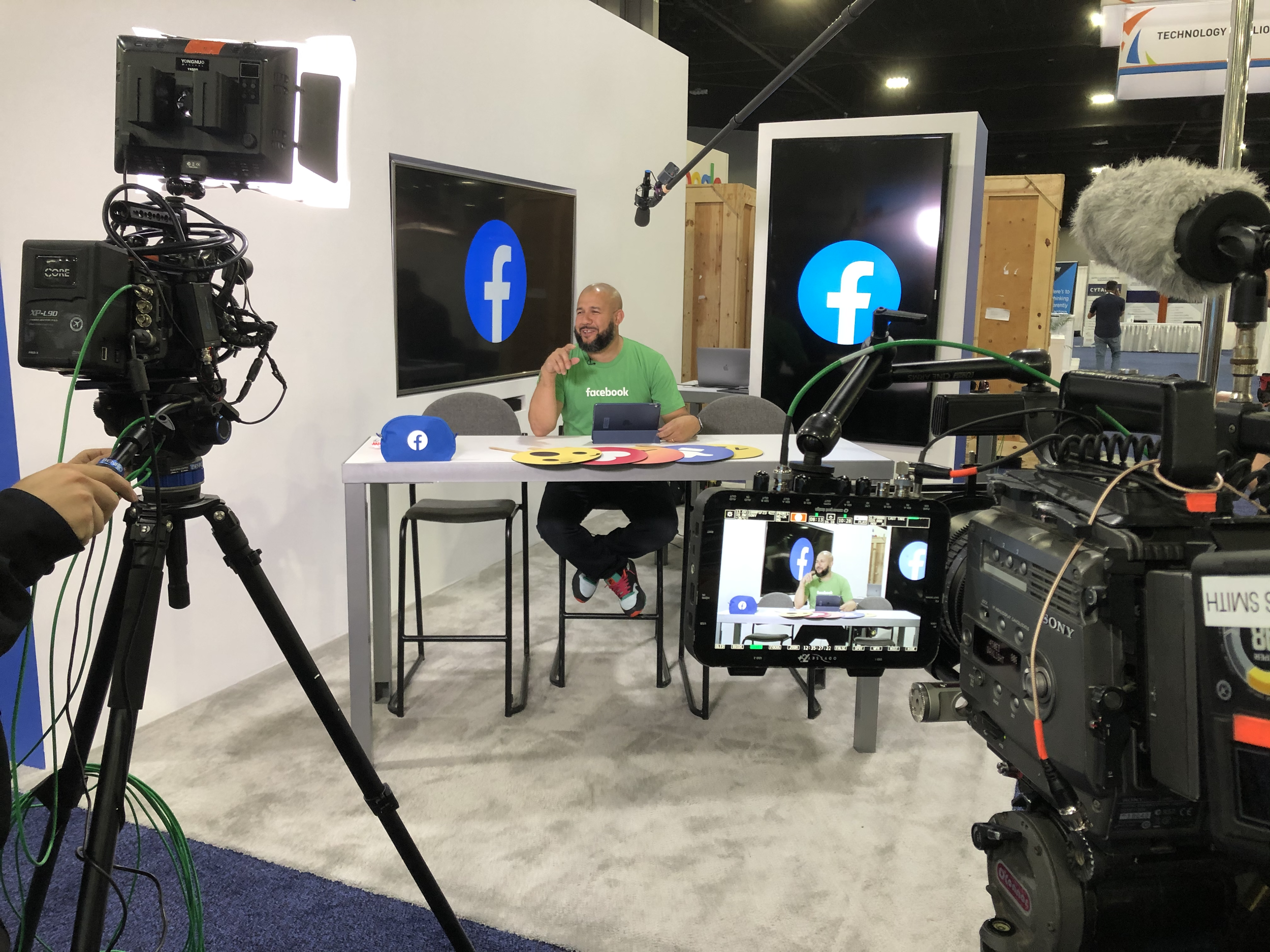 Jason on set recording a video at Facebook's expo booth.