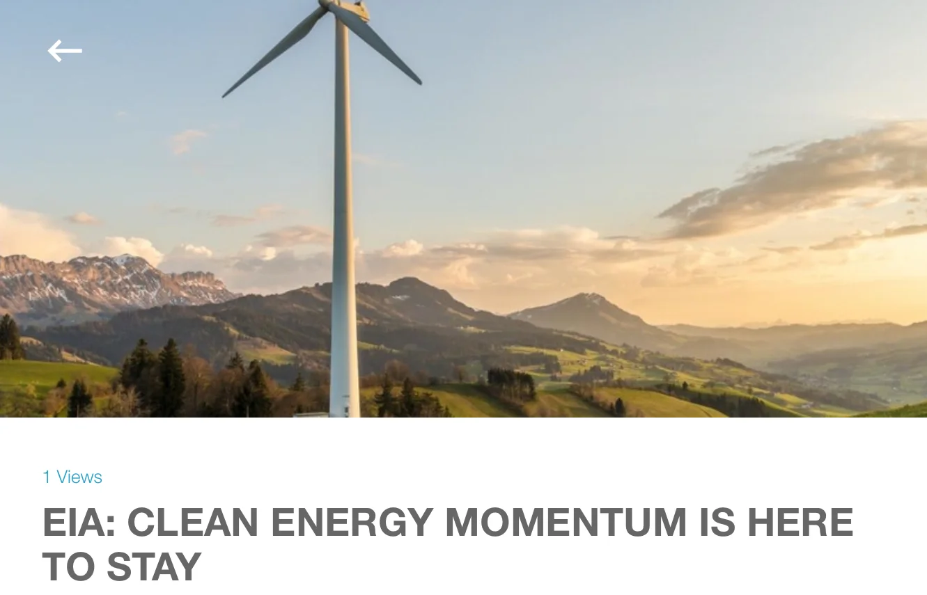 EIA: CLEAN ENERGY MOMENTUM IS HERE TO STAY