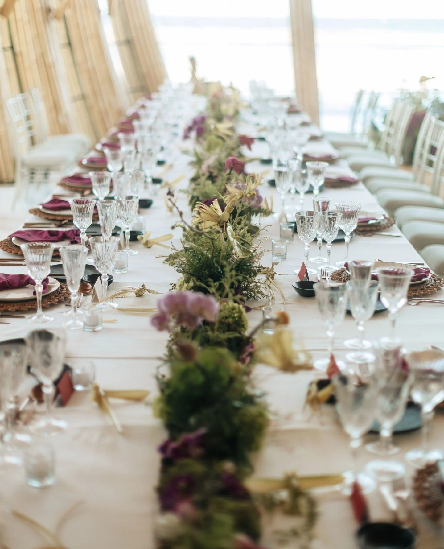 A tiny forest sprouted on the table. #tablescape #mossgarden #balievent #eventflorals