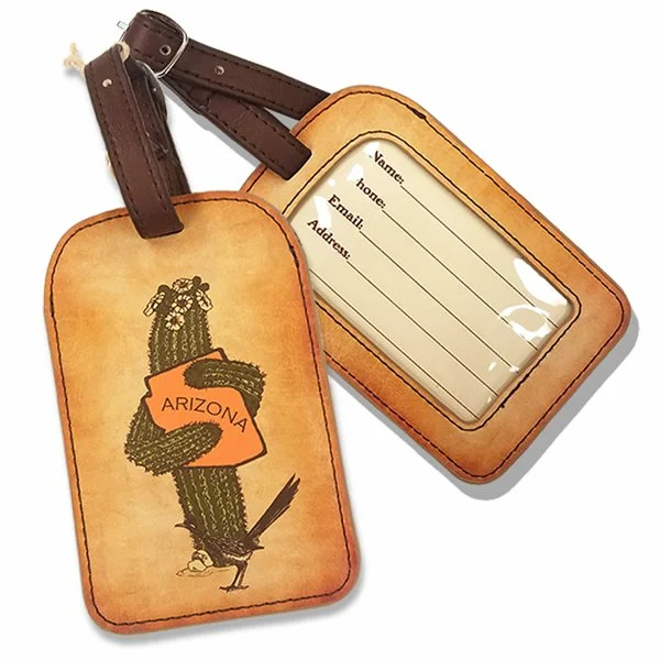 Arizona Saguaro Hug Faux Leather Luggage Tag