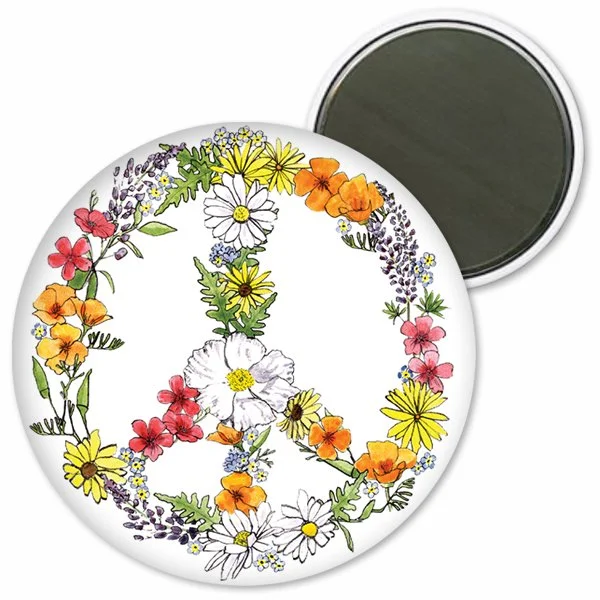 CA Floral Peace Sign Magnet, 2.25"