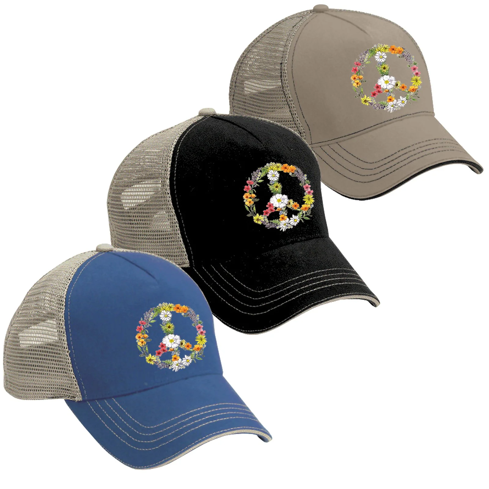 Floral Peace Sign Trucker Hat