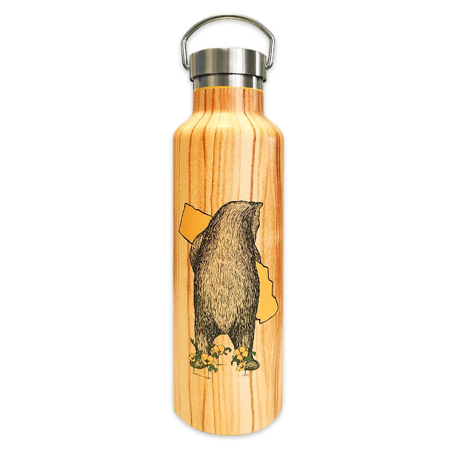 New Improved - Wood-grain CA Bear Hug Stainless Steel Water Bottle  display picture 1