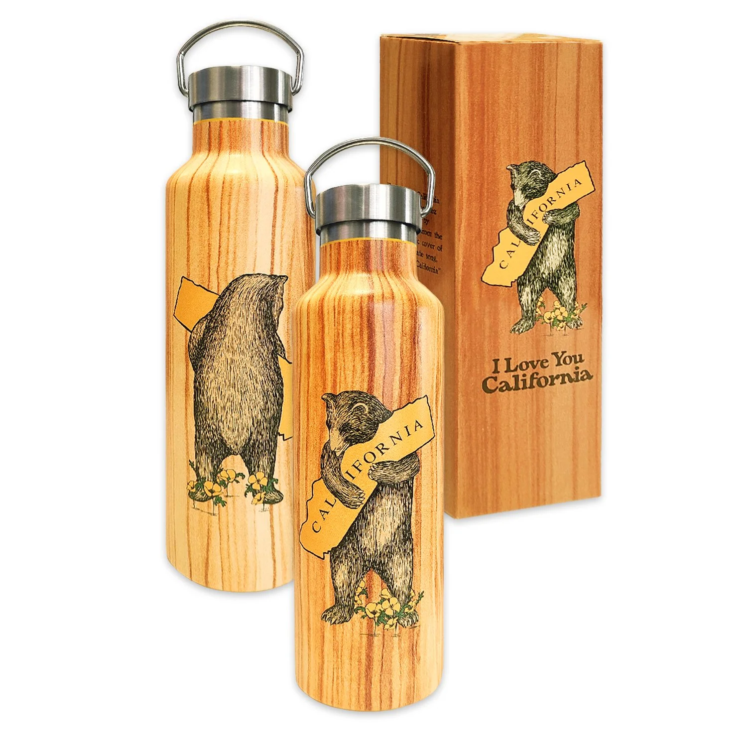 New Improved - Wood-grain CA Bear Hug Stainless Steel Water Bottle  display picture 1