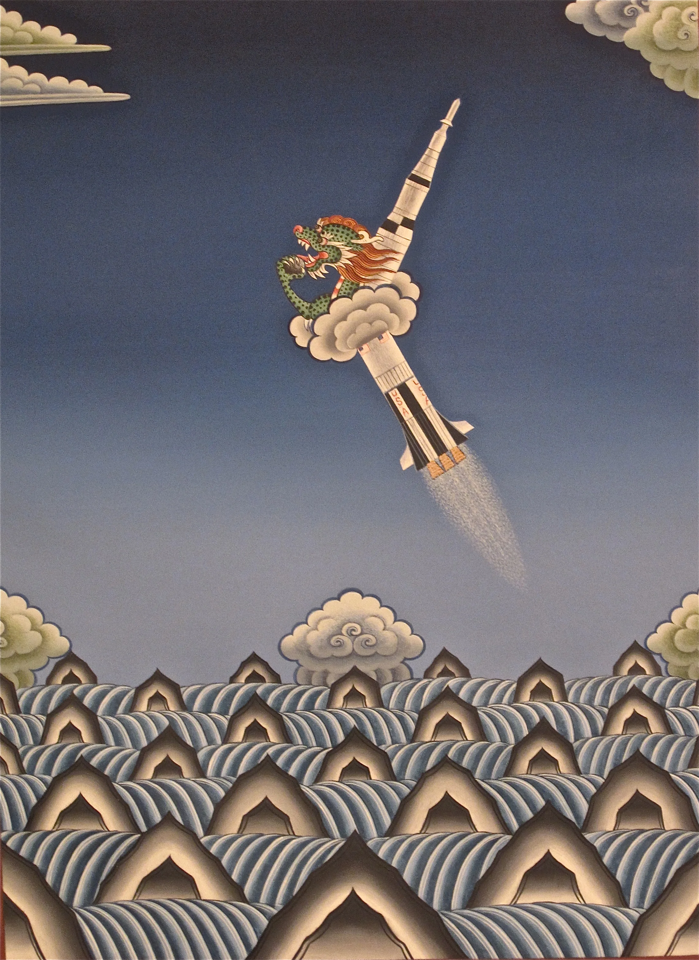 Dragon Emerging, by Phurba Namgay, 16" x 12" acrylic and natural pigment on canvas