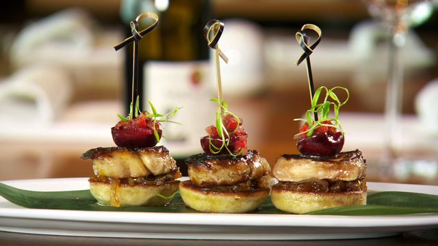 Foie Gras with Pickled Cherry on Homemade Boa Toast