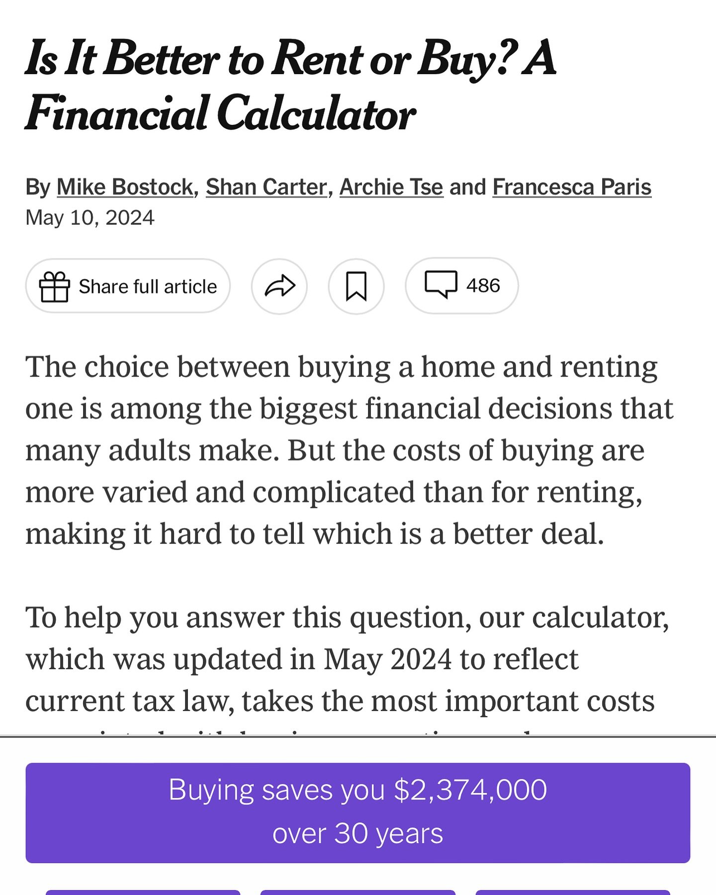 *Rent* or *Buy* Calculator!!! This is the ABSOLUTE BEST @nytimes interactive they&rsquo;ve ever done. Link below.

Too many people fall into the trap of using anecdotal information- ie. stories they hear from friends, family, coworkers, etc- to infor