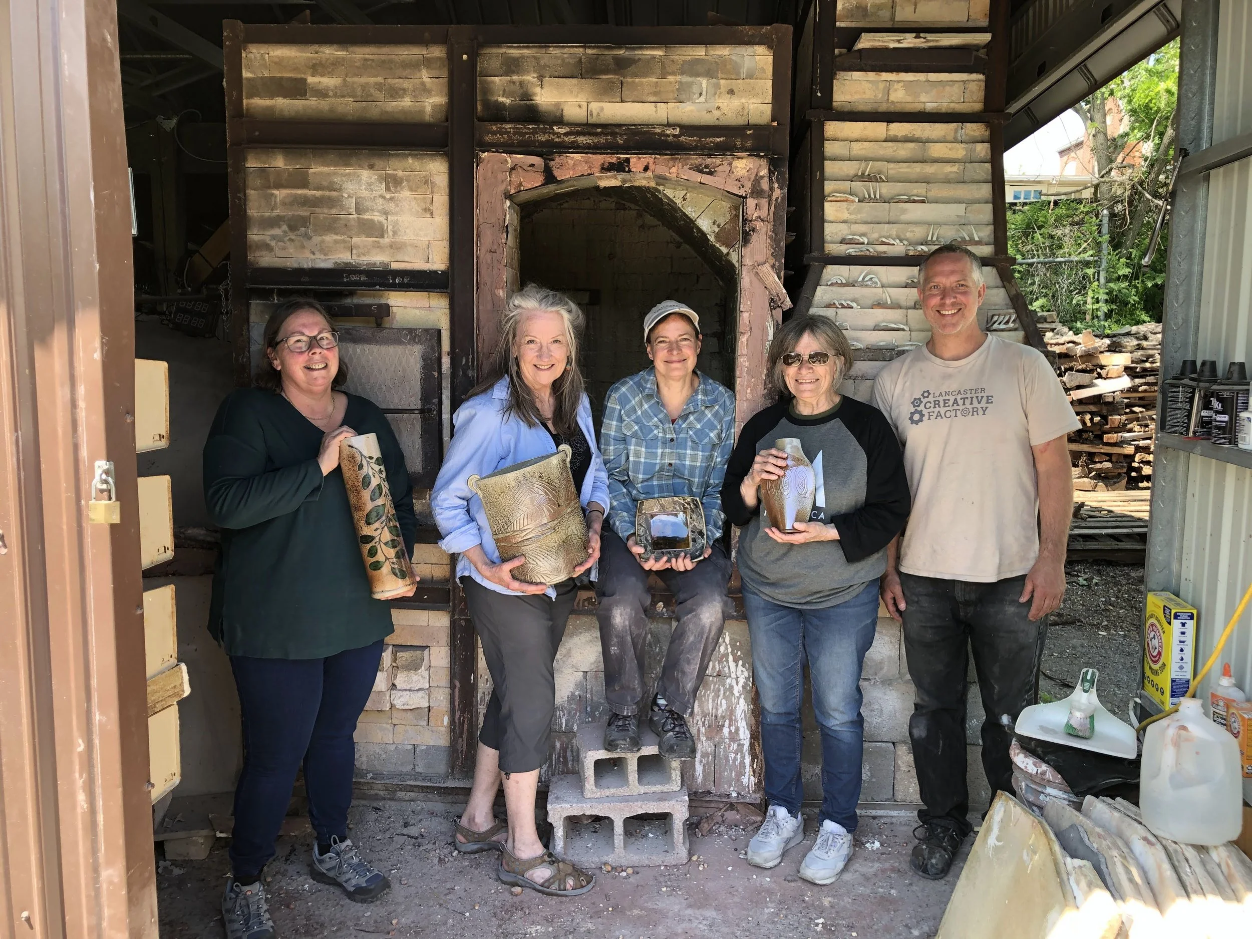  May firing crew of the Salt/Soda Chamber of the wood kiln at Kevin Lehman’s Pottery in Lancaster.  