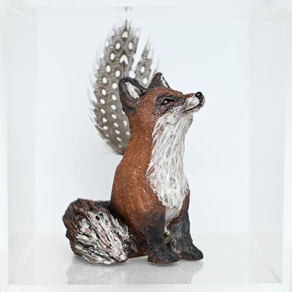 Foxy Bud/Herb Vessel w/ Guinea Hen Feather by Marsha Lederman 