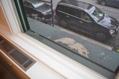 Soot on the exterior sill of the window...