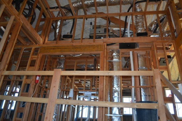 Sprinkler heads above staircase landing