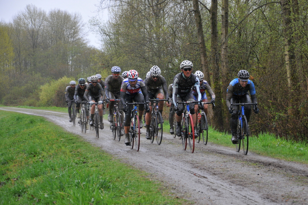 The Cat 3 Men's field during the 2013 Barry's Roubaix. Photo: Paul Craig
