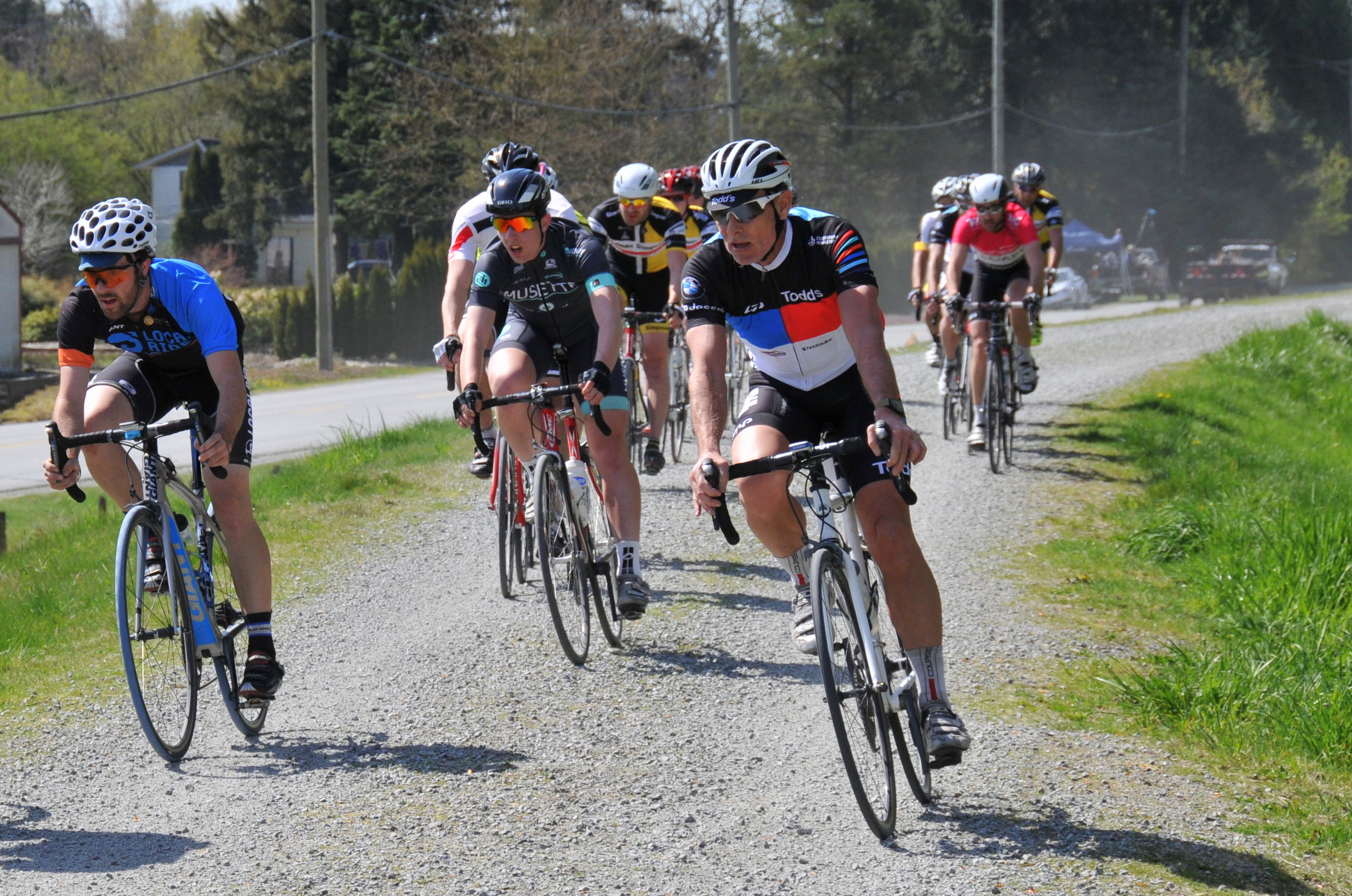 Local Ride Racing's Brett Wakefield (far left) finished third in the Cat 3 Men's race. Photo: Susan Weston