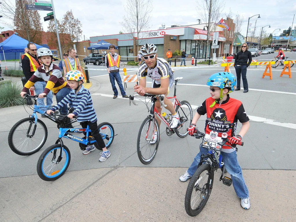 Getting ready to ride in the free kid's race. Photo: Paul Craig