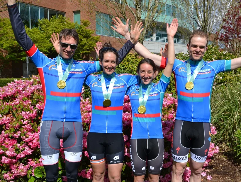 BC Premier Series Leaders after Race the Ridge (l-r) Mike Elliston (Speed Theory) of Vancouver – Master 40+ Men, Sara Bergen (Mighty Riders) of Vancouver – Cat 1-2 Women, Maggie Coles-Lyster (Local Ride Racing) of Maple Ridge – Cat 3-4 Women, Curtis Dearden (Accent Inns/Russ Hay’s p/b Scotia Bank) of Victoria – Cat 1-2 Men. Photo: Pete Whalen
Normal
0
false
false
false
EN-CA
X-NONE
X-NONE
/* Style Definitions */
table.MsoNormalTable
{mso-style-name:"Table Normal";
mso-tstyle-rowband-size:0;
mso-tstyle-colband-size:0;
mso-style-noshow:yes;
mso-style-priority:99;
mso-style-parent:"";
mso-padding-alt:0cm 5.4pt 0cm 5.4pt;
mso-para-margin-top:0cm;
mso-para-margin-right:0cm;
mso-para-margin-bottom:8.0pt;
mso-para-margin-left:0cm;
line-height:107%;
mso-pagination:widow-orphan;
font-size:11.0pt;
font-family:"Calibri","sans-serif";
mso-ascii-font-family:Calibri;
mso-ascii-theme-font:minor-latin;
mso-hansi-font-family:Calibri;
mso-hansi-theme-font:minor-latin;
mso-fareast-language:EN-US;}