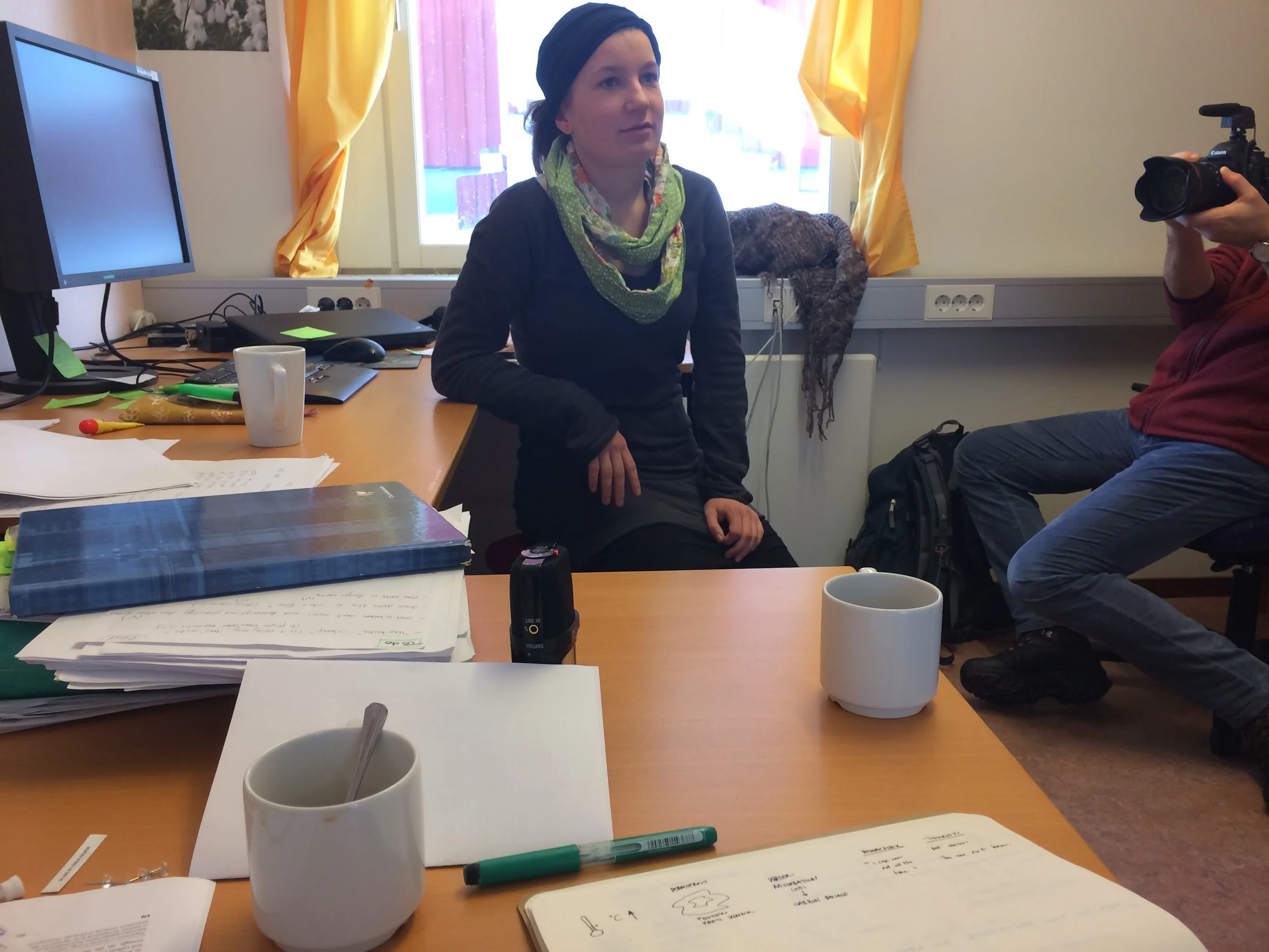Meeting and interviewing researchers at the Climate Impact Research Centre in Abisko, North of Sweden
