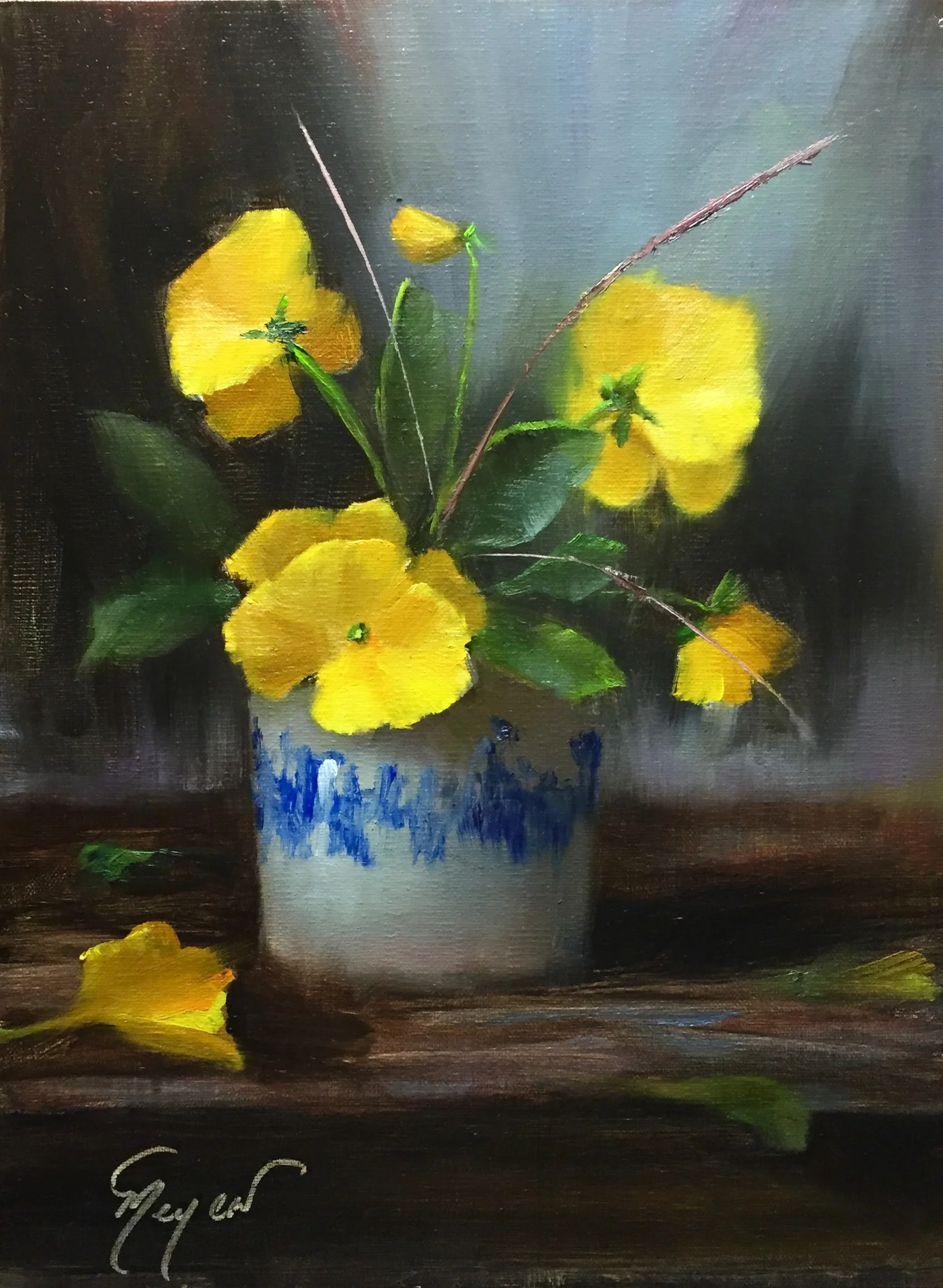 These delightful little girls are dancing in the sunshine of life and enjoying showing off their yellow golden petals. To see more vist Pat's website at www.PatMeyer-artist.com Blog site at www.PatMeyerdailypainter.blogspot.com