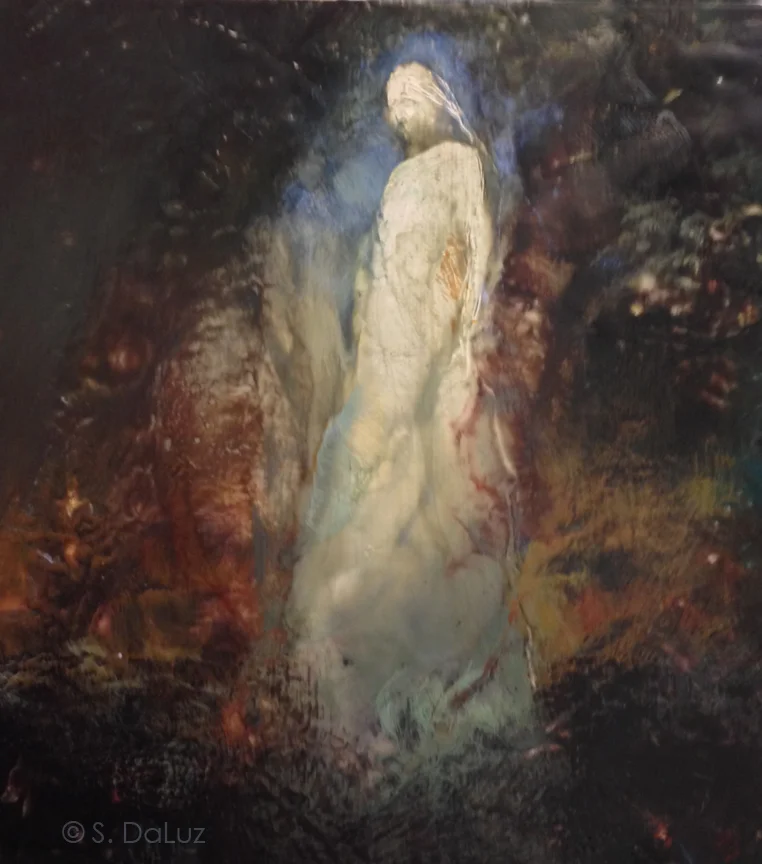 Sleepwalker 3 encaustic, 12" x 12"