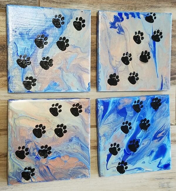 Paw Print in Bronze, Blue, and Purpl e Acrylic Pour Coaster 01_1.jpg