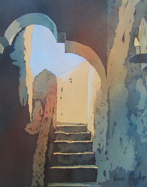 Nathalie-Morning-Mission-Concepcion-Stairway-Nathalie-Kelley-watercolor.jpg