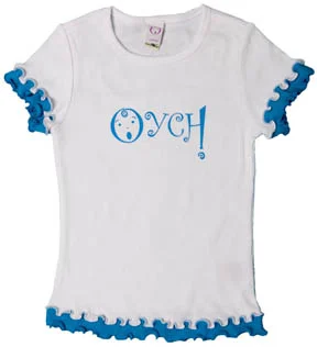 White and Blue Girl's Lettuce Edge Short Sleeve Top